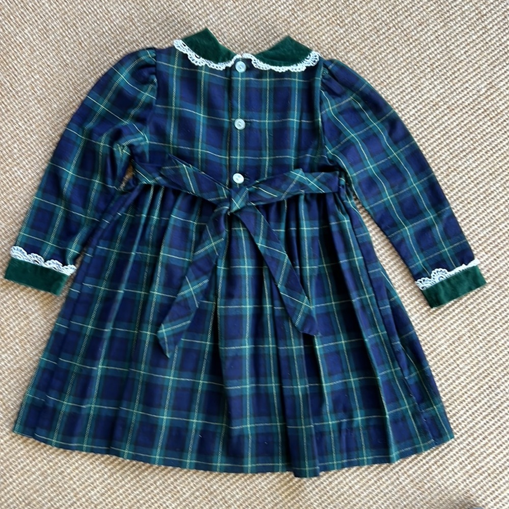 Sweet Vintage Smocked, Embroidered Plaid Dress - Picture 3 of 7